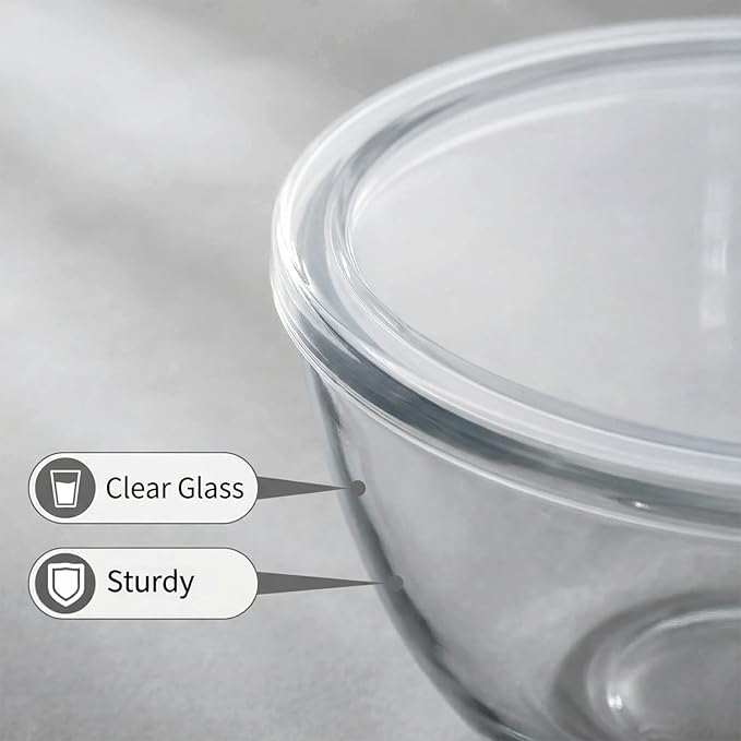 Large Glass Bowl for Sourdough Bread Making with Lid, 5Quart Deep Big Glass Bowl Large Salad Bowl with 8oz Small Bowls(clear)