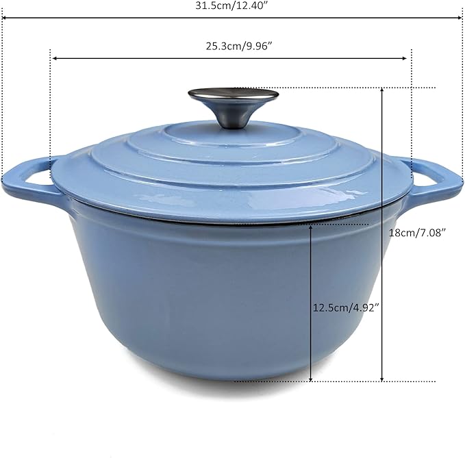 HAWOK 5 qt Enameled Cast Iron Dutch Oven, Dia. 9.96 inch with Lid, Blue