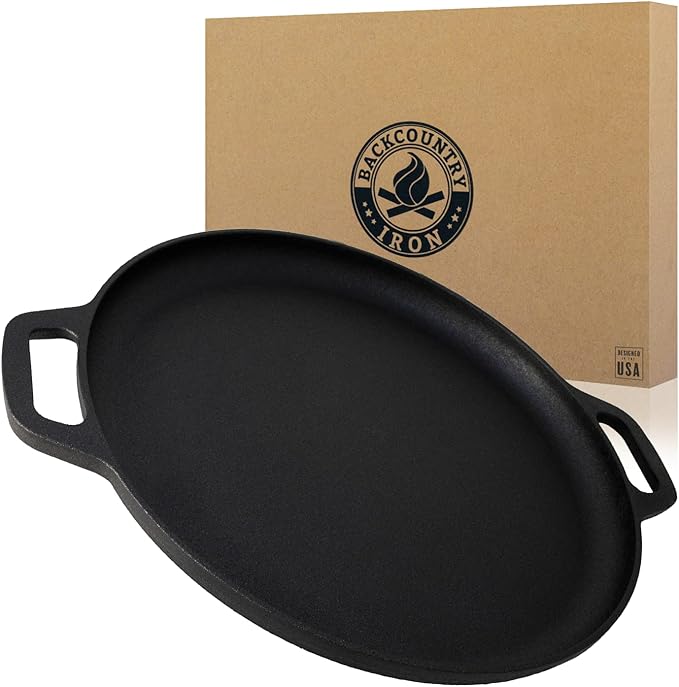 13.5 Inch Cast Iron Pizza Pan with Loop Handles Pre-Seasoned