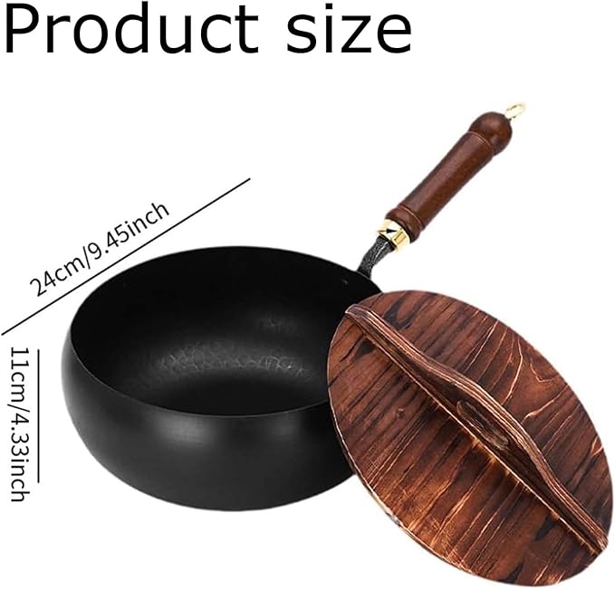 Uncoated Thick Iron Pot, Japanese Iron Pan for Cooking, Uncoating Cast Iron Pot, Hand-Forged Non-Stick Cast Iron Skillet, High Purity Frying Pans for Kitchen (Hammer-Glass Cover, M-24cm)