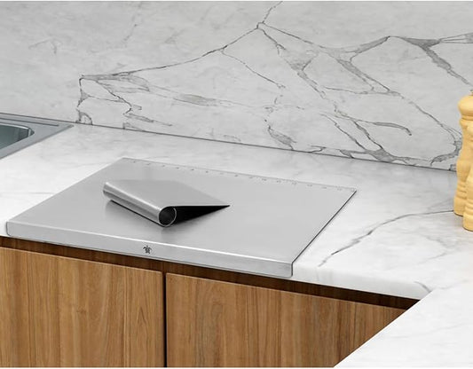 Stainless Steel Cutting Board with Lip | Small size | With Free Dough Cutter for Kitchen Needs | Countertop Metal Baking Board | Meat Chopping | Dishwasher Safe, 15.74 | Mothers Day gift