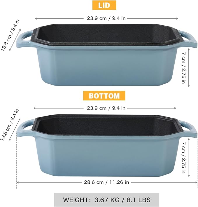 Bread Pan Cast Iron Loaf Pan with Lid Bread Loaf Pan 8.5x4.5 Inch Loaf Pan Enameled Cast Iron Sourdough Loaf Pan, LightBlue