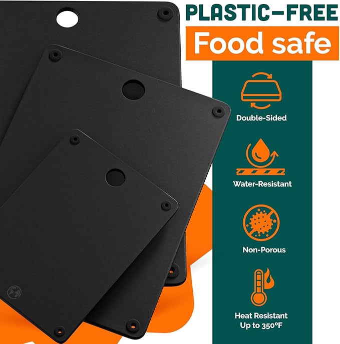 Composite Wood Cutting Board Set of 3 – Dishwasher Safe, Non-Toxic & Plastic-Free Cutting Boards for Kitchen – Extra Large, Large & Small Non-Slip Wood Charcuterie & Chopping Boards (Black)