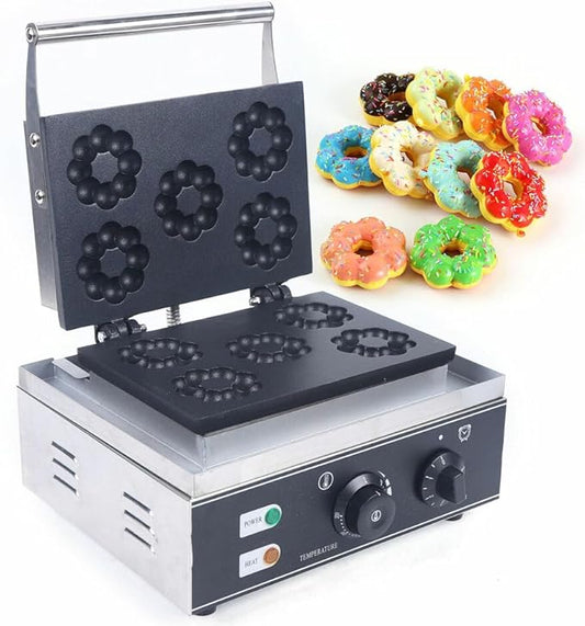 Commercial Non-Stick Waffle Donut Machine Plum Flower 5 Holes Double-Sided 1500W Electric Doughnut Maker For Baking Delicious Donuts （Mini Donut Size）