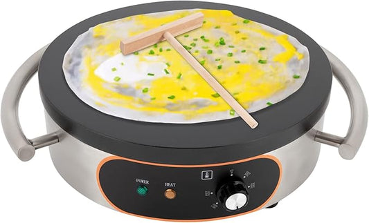 16" Crepe Maker 1500W 110V Commercial Electric Crepe Maker Non-Stick Pancake Baking Machine Single Pan Pancakes Maker Adjustable Temperature Control for Pancake Pan Griddle BBQ