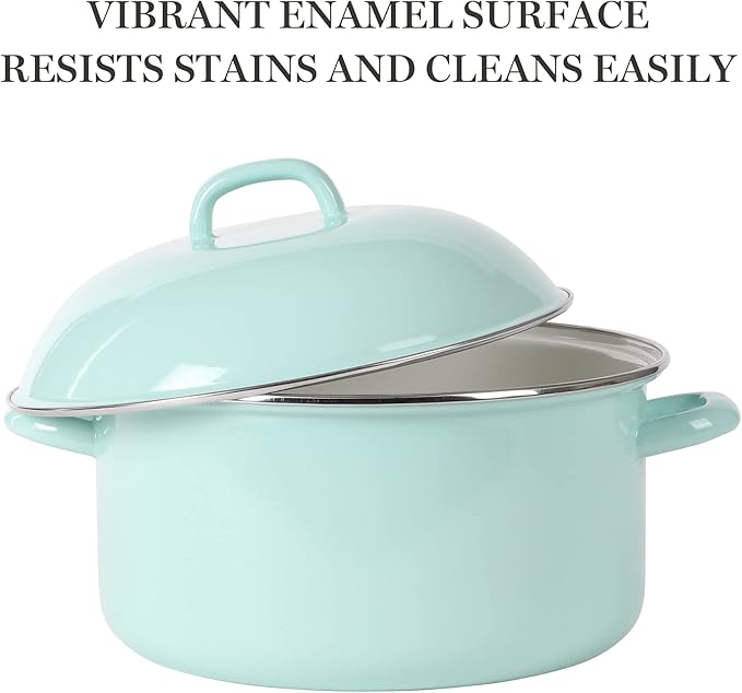 Martha Stewart Thayer 6.4-Quart Enamel On Steel Scratch Resistant Dutch Oven w/Lid - Martha Blue, Induction Safe