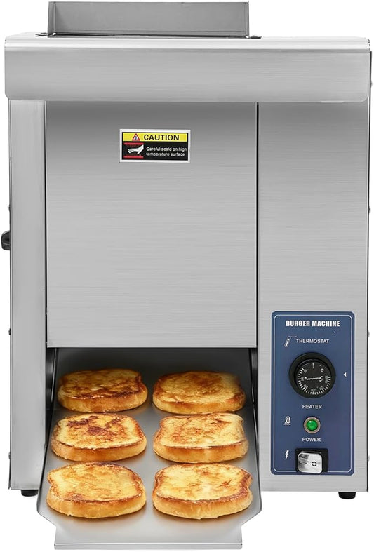Commercial Burger Buns Toaster, Silver Electric Vertical Burger Bread Baking Machine, 2000w Hamburger Baking Machine with Adjustable Thickness/Temperature for Kitchen Restaurant Hotel