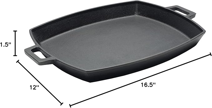 Bayou Classic 7471 Cast Iron Shallow Pan Perfect For Hamburgers Grilled Cheese Sandwiches and Bacon Features Wide Loop Handles