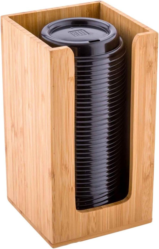 Restaurantware-4.5 x 8 Inch Coffee Cup Dispenser, 1 Countertop Cup Lid Organizer - Holds Cups/Lids/Napkins Up To 3.75 Inch in Diameter, Compact, Bamboo Cocktail Napkin Holder, For Bars or Offices,