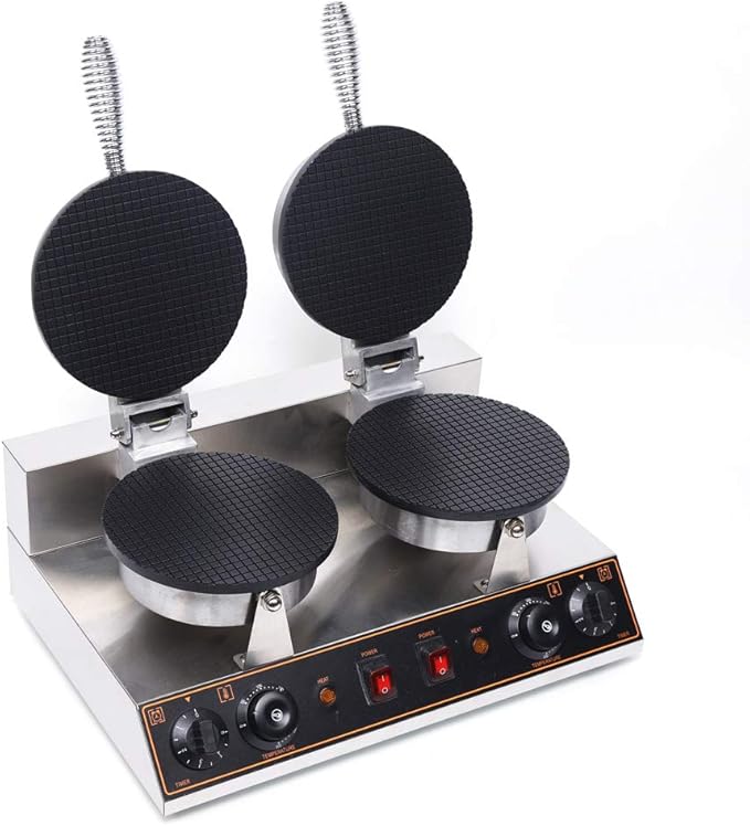 LYNICESHOP Commercial Waffle Cone Maker, 2 Grids Commercial Waffle Maker Nonstick Cone Ice Cream Waffle Baking Machine Electric Stainless Steel Egg Roll Mold Nonstick Waffle Cone Maker
