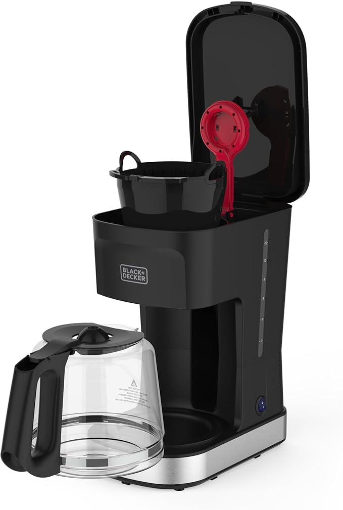 BLACK+DECKER CAFÉCRAFT 12-Cup Coffee Maker, One-Switch Drip Coffeemaker with Vortex Showerhead Technology, Sneak-A-Cup, Keep Warm Function, Stainless Steel