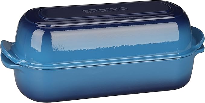 Enameled Cast Iron Loaf Pan with Lid, Bread pan, Dutch Oven Bread pan for Homemade Sourdough Bread Baking, 12.5x5.5 inch, 5qt, Lake Blue