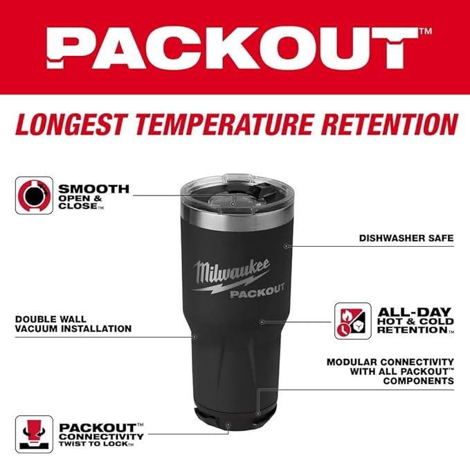 Milwaukee Packout Insulated Tumbler 890 Ml (Black) - 48-22-8393B
