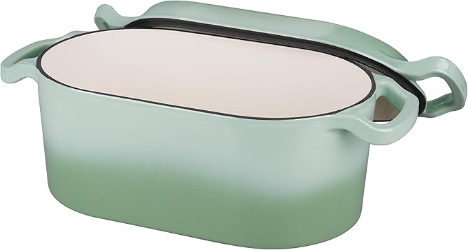Oval Dutch Oven Pot with Lid, Enamel Coating Cast Iron Bread Pans for Homemade Sourdough Bread Baking, Cooking, 4 Quart, Green
