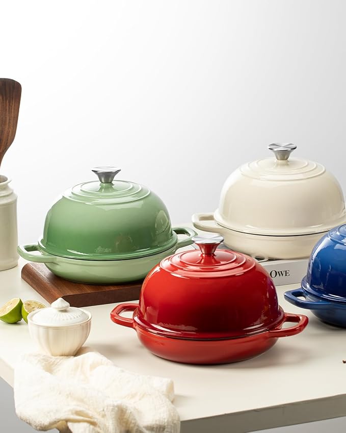 Dutch Oven for Bread Baking-5QT Cast Iron Sourdough Dutch Oven Pot with Lid, Enameled Round Cast Iron Bread Pot with Dome Lid for Homemade, Gifts for Sourdough Bakers, Red
