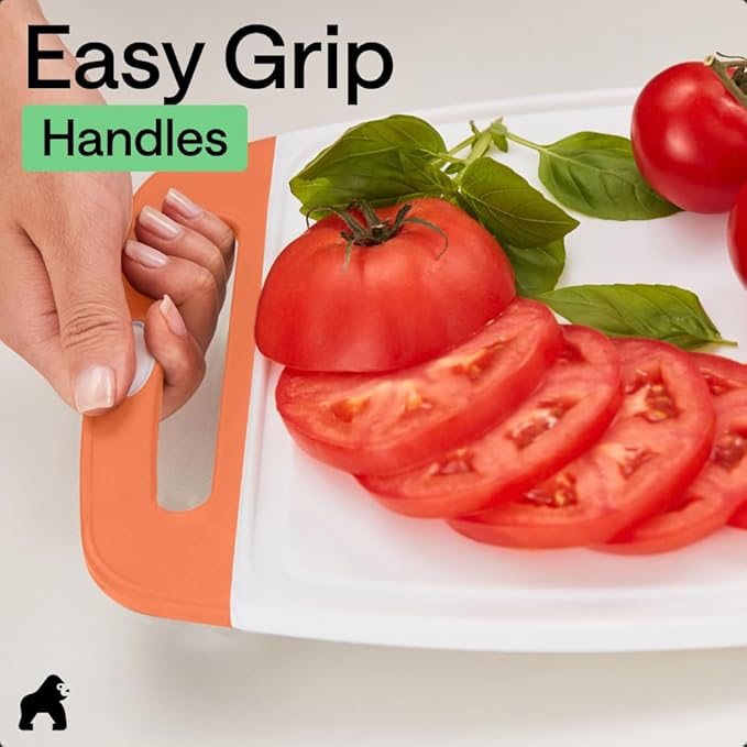 GORILLA GRIP BPA-Free Reversible Kitchen Cutting Board Set of 3 US Designed, Nonporous, Juice Grooves Catch Liquid, Slip Resistant Border, Dishwasher Safe Large Food Chopping Boards, Lime Orange Lemon