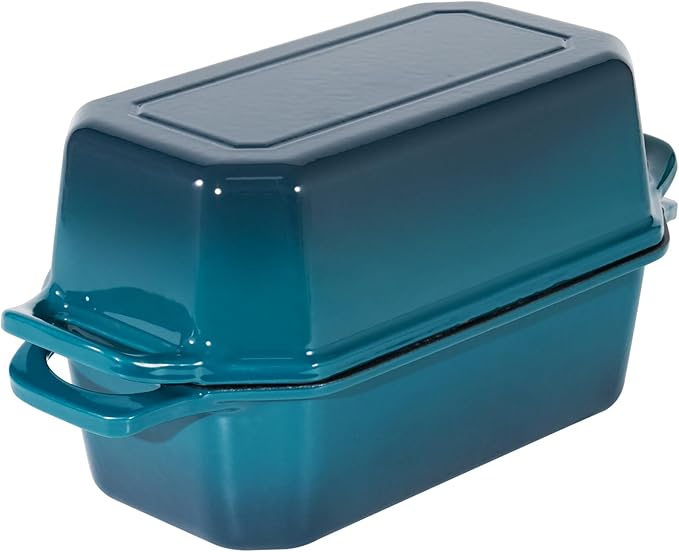 Bread Pan Cast Iron Loaf Pan with Lid Bread Loaf Pan 8.5x4.5 Inch Loaf Pan Enameled Cast Iron Sourdough Loaf Pan, DarkCyan
