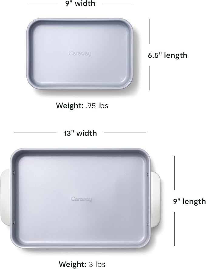 Caraway Nonstick Rectangle Baking Pan Set – 2x 9" x 6.5" & 1x 9" x 13" - Non-Toxic, PTFE & PFOA Free – Aluminized Steel Core – Deep Ceramic Baking Pan for Casseroles, Lasagna & More - Perracotta