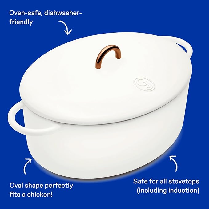 Great Jones Dutchess Cast Iron Dutch Oven Pot With Lid (Salt) - Large 6.75 Quart Size, Dual Handles - All Stovetop Safe - 500° Dutch Oven For Bread Baking | Dishwasher Friendly