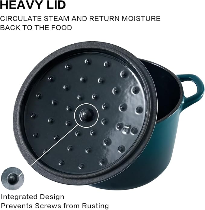 Dutch Oven Pot with Lid 2.8 qt Cast Iron Dutch Oven for Bread Baking DarkCyan Enameled Cast Iron Rice Pot with Handels