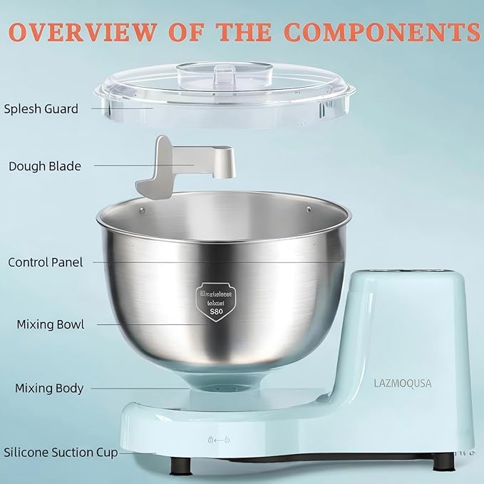 Electric Dough Maker with Ferment Function - 5.5QT Stainless Steel Kneading Machine for Sourdough, Bread, Pizza - Upgraded 230W DC Motor Mixer for Faster Glove Film & Home Baking