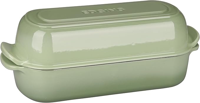 Enameled Cast Iron Loaf Pan with Lid, Bread pan, Dutch Oven Bread pan for Homemade Sourdough Bread Baking, 12.5x5.5 inch, 5qt, Pistachio Green