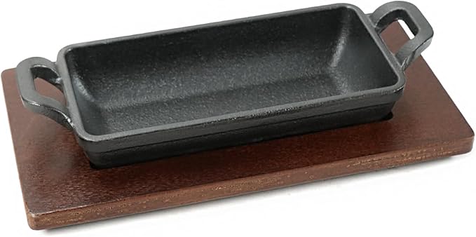 HAWOK Cast Iron Rectangle Mini Server, 7.76”Lx2.95”W x1.26”H, Serving Dish Pans, with Wooden Underliner, Set of 4 Black