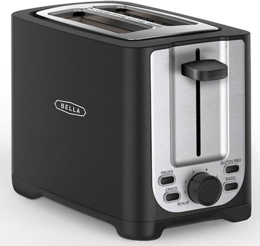 bella 2 Slice Toaster with Auto Shut Off,Extra Wide Slots & Removable Crumb Tray and Cancel,Defrost & Reheat Function,Toast Bread,Bagel-& Waffle,Black,(Pack of 6)
