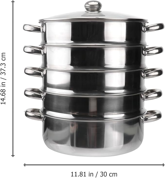 YARNOW 5 Tier Stainless Steel Steamer Pot 14.7 Inch Multifunctional Stockpot for Soup Cooking Large Dishwasher Safe Kitchen Steamer