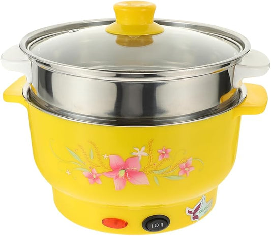 GLEAVI Electric Hot Pot with Double Layers Stainless Steel Steamer Pot for Cooking and Boiling Multifunctional Stockpot for Home and Office Compact 7.87 Inch Size