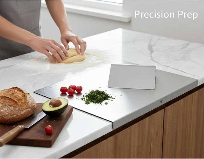 Stainless Steel Cutting Board with Lip | Small size | With Free Dough Cutter for Kitchen Needs | Countertop Metal Baking Board | Meat Chopping | Dishwasher Safe, 15.74 | Mothers Day gift