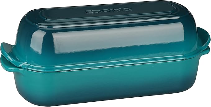 Enameled Cast Iron Loaf Pan with Lid, Bread pan, Dutch Oven Bread pan for Homemade Sourdough Bread Baking, 12.5x5.5 inch, 5qt, Darkcyan