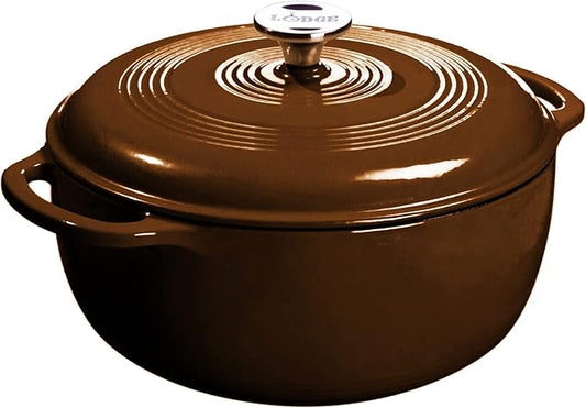 Lodge Essential Enamel Cast Iron Dutch Oven - Perfect for Bread Baking, Braising, Marinating & Slow Cooking - Features Moisture-Sealing Lid & Dual Handles - Kitchen Essentials - 6 Quarts - Burnt Sienna