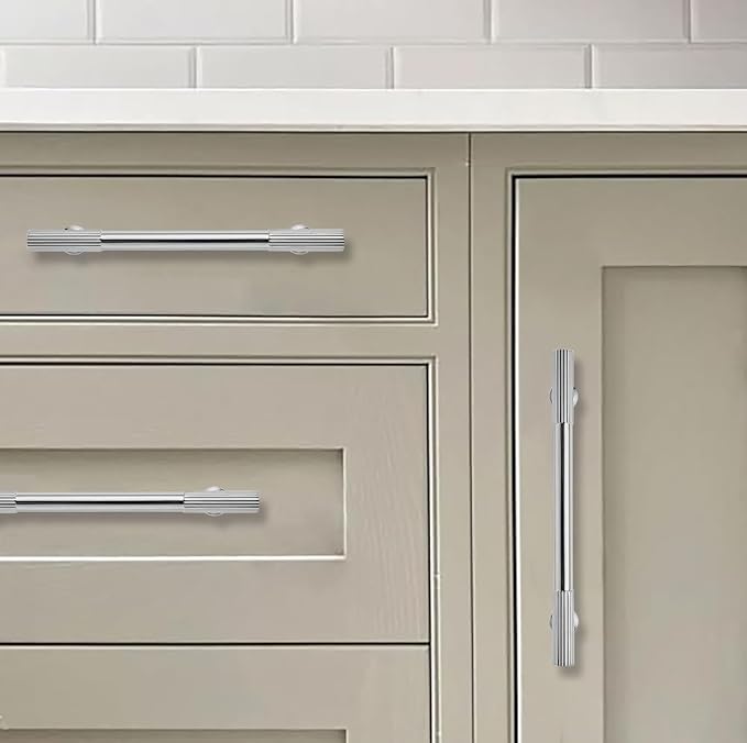 khtumeware 6 Inch Hole Center 5 Pack Polished Chrome Heavy Duty Solid Cabinet Pulls, Kitchen Drawer Handles, for Dresser cabinets, cabinets, Door cabinets, Hardware