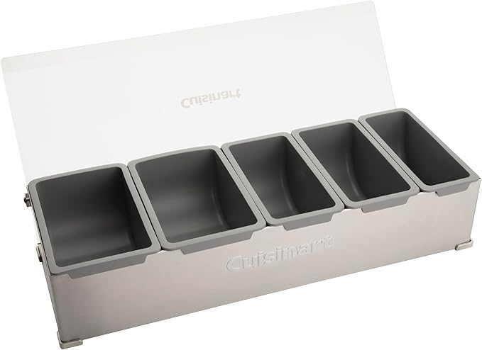 Cuisinart Condiment & Topping Station, 5 Dishwasher Safe Containers for Toppings & Condiments, Versatile Fresh Food Prep Station with Clear Lid, Perfect for BBQs, Burgers, Tacos, Pizza & Omelets