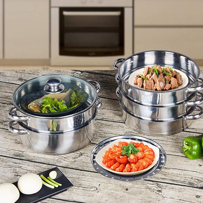 DOITOOL Stainless Steel Steamer, 5 Tier Steamer Pots with Lid, Cookware Steaming Pots (5 Layers 28cm)