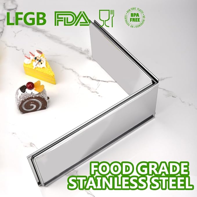 Guowall Rectangular Shaped Cake Ring Mold Stainless Steel Heavy Duty Adjustable Tiramisu Pan Big Size Extensible Pastry Mould Form for Baking - 10 x 7 x 4 inch