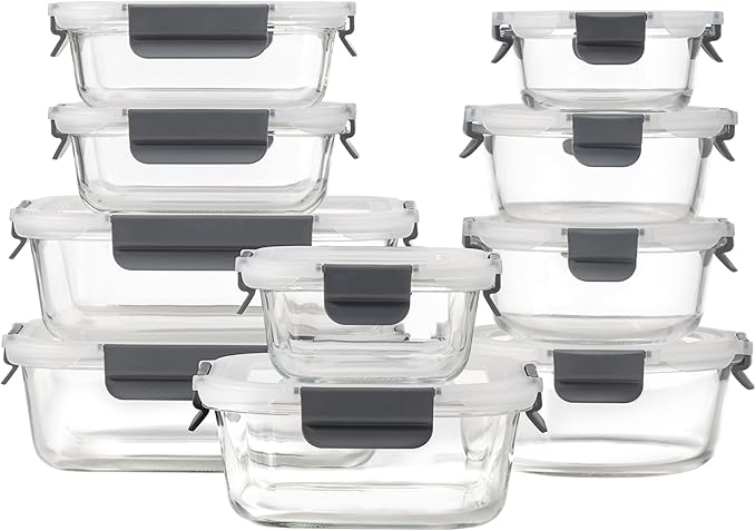 GENICOOK GC [10-Pack] Glass Meal Prep Containers with Lids, Food Storage Containers with Snap Locking Lids, Airtight Lunch Containers, Microwave, Oven, Freezer and Dishwasher