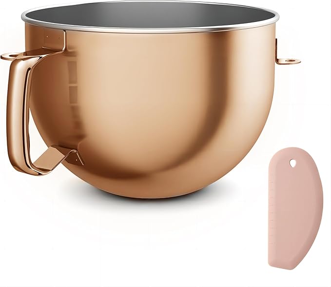 Copper Color Stainless Steel 6 Quart Mixing Bowl for Kitchen Aid Professional Bowl Lift Stand Mixer, Heavy Duty Extra Mixer Bowl fits KP26, KB26, Dishwasher Safe, Ergonomic Handle