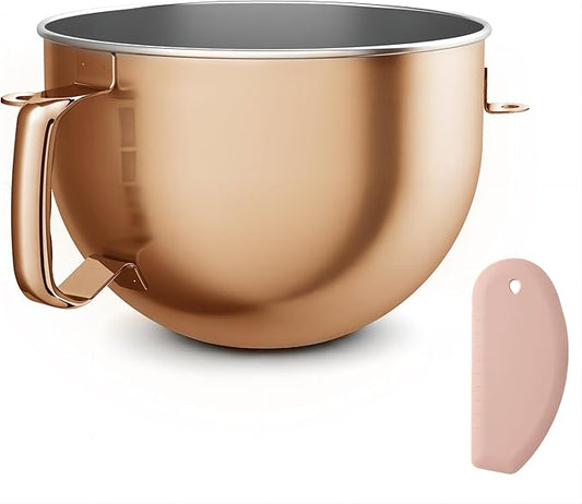 Copper Color Stainless Steel 6 Quart Mixing Bowl for Kitchen Aid Professional Bowl Lift Stand Mixer, Heavy Duty Extra Mixer Bowl fits KP26, KB26, Dishwasher Safe, Ergonomic Handle