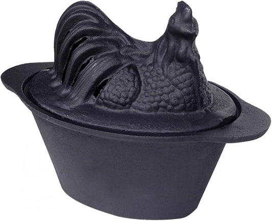 US Stove Kettle Chicken Steamer, For Use with Hot Stove, Cast Iron, Black