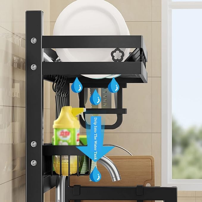 Over Sink Dish Drying Rack,Adjustable Dish Drainer for Kitchen Storage Counter Organization,Stainless Steel Dish Rack Display(1-65cm)