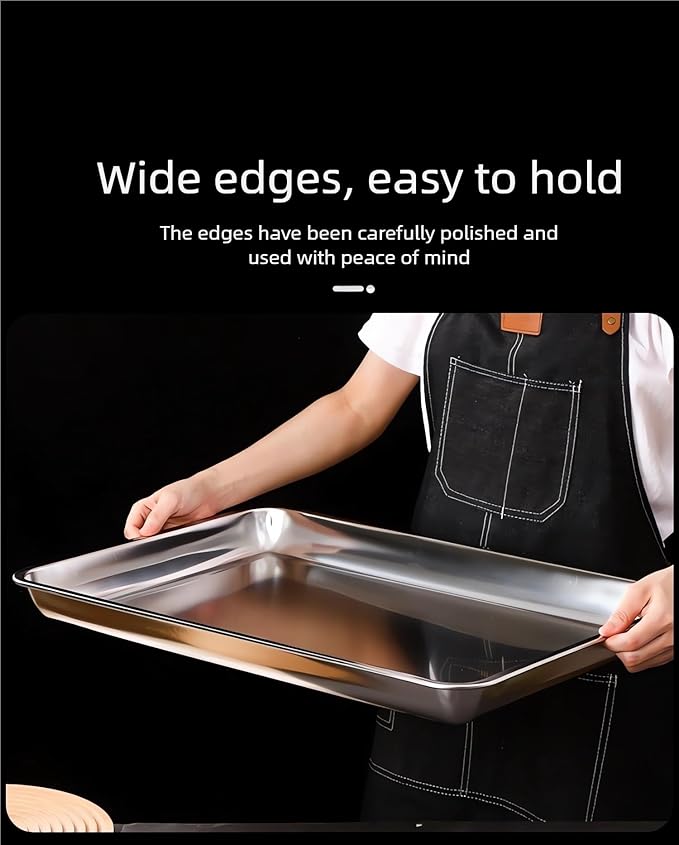 Extra Large 23.5"x15.5" Heavy Duty Commercial Grade 304 Stainless Steel Baking Sheet Set - 2Pcs Cookie Sheets,Uncoated & Non-Toxic, Solid & Perforated Pans for Roasting,Draining,and Food Prep