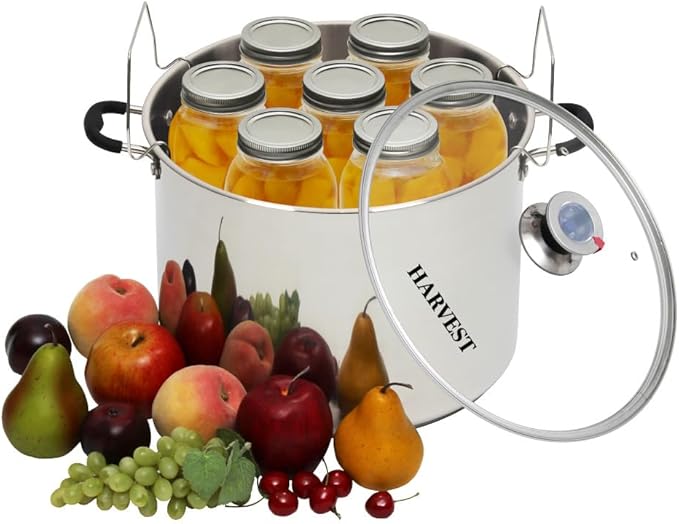Harvest Stainless Steel 20 Qt Canning Pot with Rack | Water Bath or Steam Canning | Works on All Stovetops Including Induction, Glass, Gas (Stainless Steel Canner + Tools)