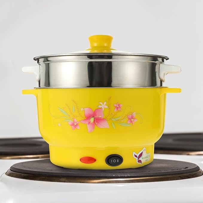 GLEAVI Electric Hot Pot with Double Layers Stainless Steel Steamer Pot for Cooking and Boiling Multifunctional Stockpot for Home and Office Compact 7.87 Inch Size