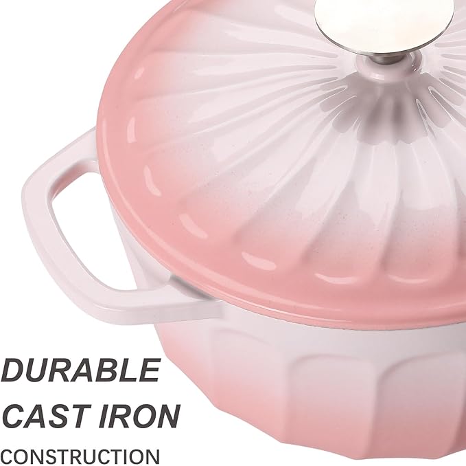 Enameled Cast Iron Dutch Oven Pot with Lid, 3 QT Dutch Oven for Bread Baking, Heavy Duty Cast Iron Pot for Braising, Cook, Bake, Oven Safe across All Cooktops (Gradient Pink,3 QT)