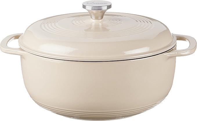 Lodge Essential Enamel Cast Iron Dutch Oven - Perfect for Bread Baking, Braising, Marinating & Slow Cooking - Features Moisture-Sealing Lid & Dual Handles - Kitchen Essentials - 6 Quarts - Sandalwood