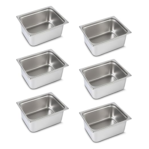 Aplancee 1/2 Hotel Pans 6 Inch Deep Stainless Steel Food Pan - Anti-Jam 6 Pack Steam Table Pan Set for Catering, Buffet Use, Kitchen Prep