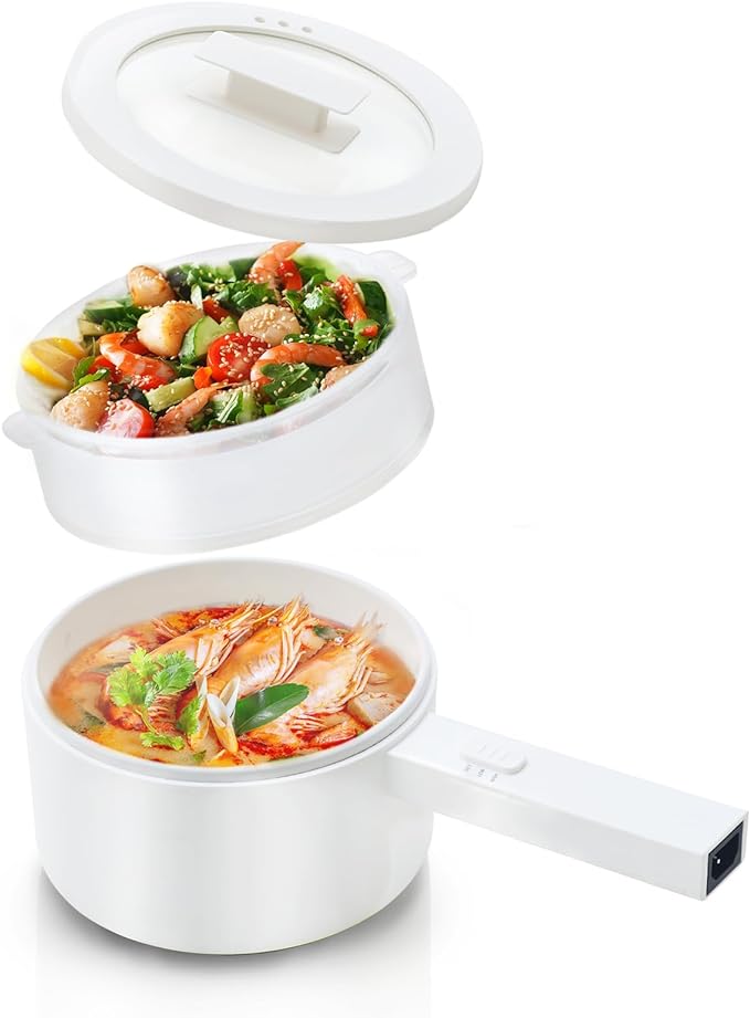 olakys. Electric Hot Pot with Steamer,1.5L Ceramic Glaze Non-stick Portable Pot, Dual Power Multi-functional Electric Cooker, Suitable for Steak, Pasta, Hot Pot, Ramen, Electric Pot for Dorm