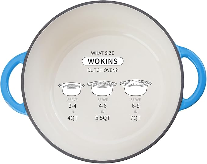 7QT Enameled Cast Iron Dutch Oven Pot with Lid,Heavy-Duty Cookware for Sourdough Bread Baking,Braising,Stews,Roasting,Oven Safe up to 500°F,blue